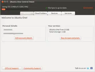 Ubuntu One-beheerpaneel (2012)