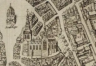 Kaart van Gouda, bij nr.25 het Collatiehuis