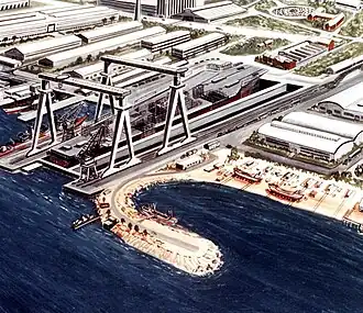 Impressie van de Oeljanovsk in aanbouw op de scheepswerf van Nikolajev