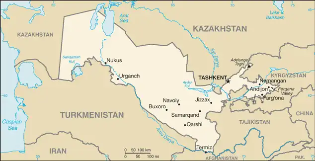 Kaart Oezbekistan (CIA)