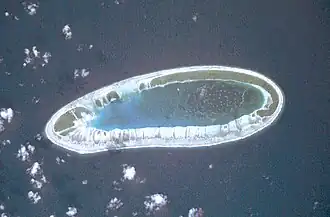 Het atol Vahitahi vanuit de ruimte