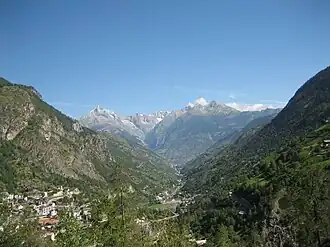 Het Vispertal gezien vanaf de noordelijke flanken van het Rhônedal