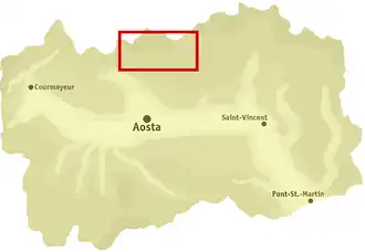 Ligging van het dal in Valle d'Aosta