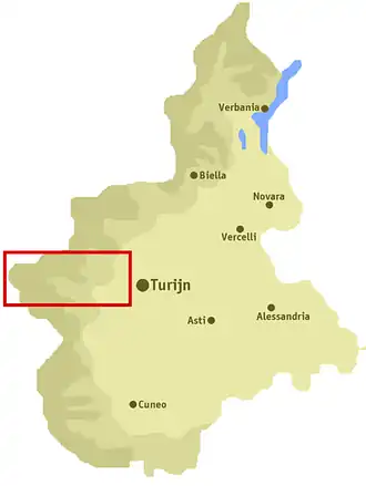 Ligging van het dal in Piëmont