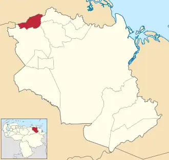 Locatie van de gemeente in Monagas