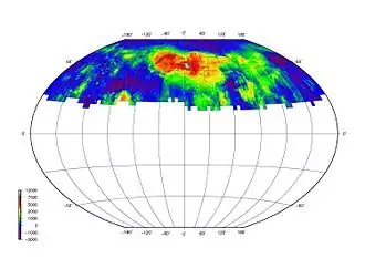 Een winkel-tripelprojectie van het in kaart gebrachte Venuslandschap door  Venera 15 en 16