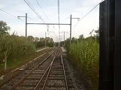 Strengelspoor op de spoorbrug over de Tech.