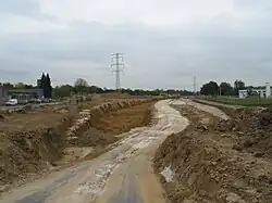 Graven van de kuil voor het viaduct