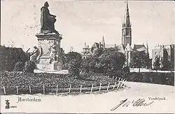 Standbeeld van Joost van den Vondel in het Vondelpark; circa 1881.