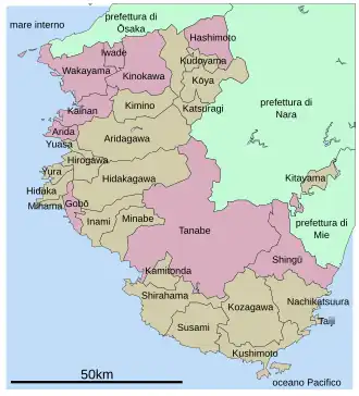 Kaart van de prefectuur Wakayama