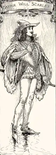 Will Scarlet, afgebeeld door Louis Rhead in Bold Robin Hood and His Outlaw Band: Their Famous Exploits in Sherwood Forest uit 1912