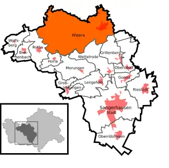 Ligging van Wippra in de gemeente  Sangerhausen