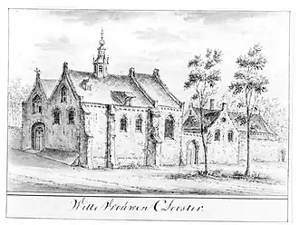 Het Wittevrouwenklooster omstreeks 1725 afgebeeld naar een onbekend voorbeeld uit rond 1600.