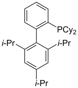 Structuurformule van XPhos  (i-Pr = isopropyl, Cy = cyclohexyl)