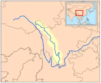 De Yalong met stroomgebied ten opzichte van Jiangtsekiang