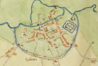 Zichem omstreeks 1578 door Jacob van Deventer