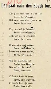 Liedblad met de liedtekst Dat gaat naar Den Bosch toe.