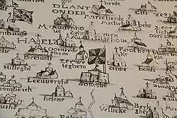 Vlag met het oude wapenschild op de Charte van Vlaendren (Pieter van der Beke, 1538)