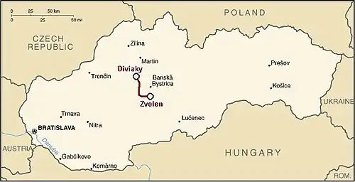 Spoorlijn Zvolen – Diviaky op de kaart