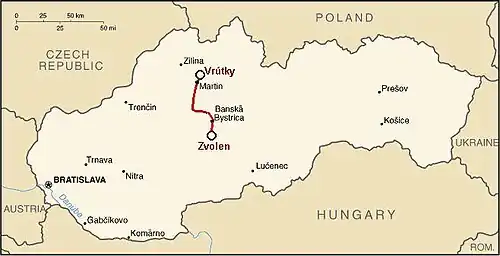 Spoorlijn Zvolen – Vrútky op de kaart