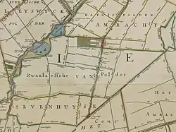 Swanlasche polder op een kaart van 1684, door Jan Stampioen