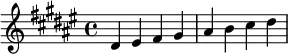  \relative c' { \clef treble\key dis \minor dis eis fis gis | ais b cis dis } 