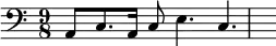 { \clef bass \time 9/8 a,8 c8. a,16 c8 e4. c4. }