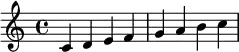  \relative c' { \clef treble c d e f | g a b c } 