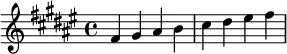  \relative c' { \clef treble\key fis \major fis gis ais b | cis dis eis fis } 