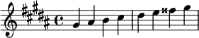  \relative c'' { \clef treble\key gis \minor gis ais b cis | dis e fisis gis } 