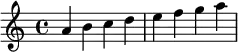  \relative c'' { \clef treble a b c d | e f g a } 