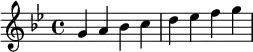  \relative c'' { \clef treble\key g \minor g a bes c | d es f g } 