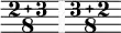  << \relative { \omit Staff.Clef \override Staff.BarLine.color = #(rgb-color 0.972 0.976 0.98) \override Staff.BarLine.hair-thickness = #8 \compoundMeter #'((2 3 8)) \set Timing.measureLength = #(ly:make-moment 1/8) s8 \compoundMeter #'((3 2 8)) \set Timing.measureLength = #(ly:make-moment 1/8) s8 \bar "" } >> 