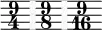  << \relative { \omit Staff.Clef \override Staff.BarLine.color = #(rgb-color 0.972 0.976 0.98) \override Staff.BarLine.hair-thickness = #8 \time 9/4 \set Timing.measureLength = #(ly:make-moment 1/8) s8 \time 9/8 \set Timing.measureLength = #(ly:make-moment 1/8) s8 \time 9/16 \set Timing.measureLength = #(ly:make-moment 1/8) s8 \bar "" } >> 