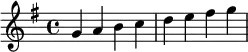  \relative c'' { \clef treble\key g \major g a b c | d e fis g  } 