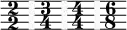 << \relative { \omit Staff.Clef \override Staff.BarLine.color = #(rgb-color 0.972 0.976 0.98) \override Staff.BarLine.hair-thickness = #8 \numericTimeSignature \time 2/2 \set Timing.measureLength = #(ly:make-moment 1/8) s8 \time 3/4 \set Timing.measureLength = #(ly:make-moment 1/8) s8 \time 4/4 \set Timing.measureLength = #(ly:make-moment 1/8) s8 \time 6/8 \set Timing.measureLength = #(ly:make-moment 1/8) s8 \bar ""} >> 